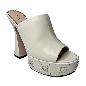 Gucci Janaya GG Studded Platform Sandals Mystic White Size 39 + Box & Dust Bags